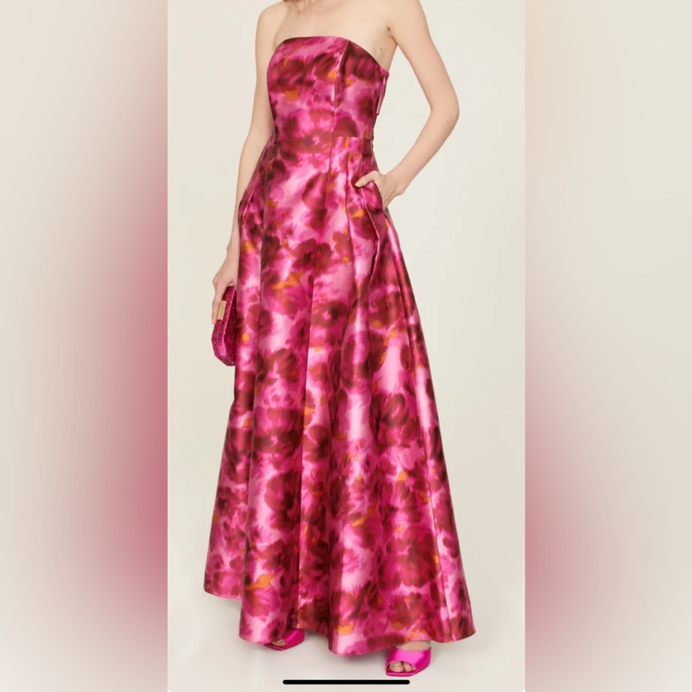 Sachin + Babi Strapless Pink and Magenta Floral Maxi Gown